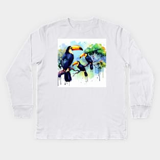 Colorful parrot sitting in the rain forest Kids Long Sleeve T-Shirt